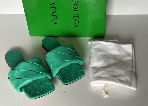 NWT $ 1350 Bottega Veneta Grüne Loden-Flachsandalen-Schuhe 11,5 US (41,5 EU) 608853 