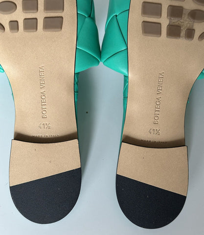 NWT $ 1350 Bottega Veneta Grüne Loden-Flachsandalen-Schuhe 11,5 US (41,5 EU) 608853 