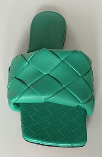 NWT 1350 долларов США Bottega Veneta Зеленые сандалии на плоской подошве Loden Обувь 11,5 США (41,5 ЕС) 608853 