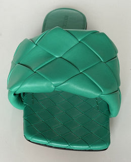 NWT 1350 долларов США Bottega Veneta Зеленые сандалии на плоской подошве Loden Обувь 11,5 США (41,5 ЕС) 608853 