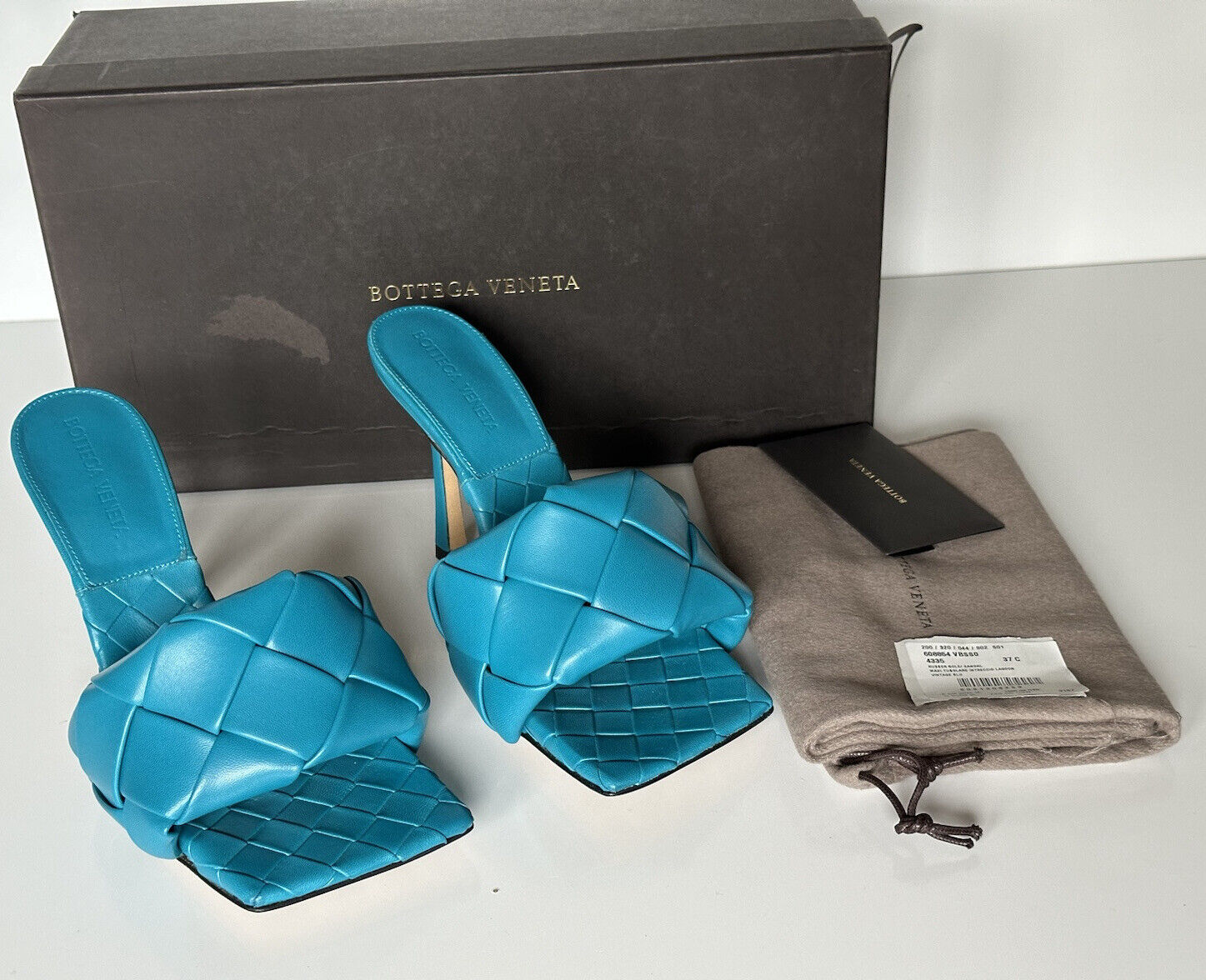 СЗТ $1500 Bottega Veneta Lido Intrecciato кожаные сабо винтажные синие 7 США 608854 