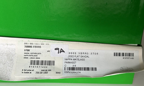 NIB $1450 Bottega Veneta Green Quilted Leather Padded Sandals 8 US 708885 IT