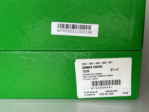 NWT $1350 Bottega Veneta Yellow Lemon Flat Sandals Shoes 7.5 US (37.5 Eu) 608853