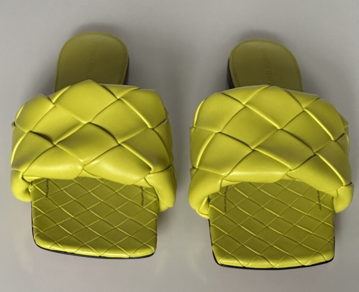 NWT 1350 долларов США Bottega Veneta Желтые лимонные сандалии на плоской подошве 7,5 США (37,5 ЕС) 608853 