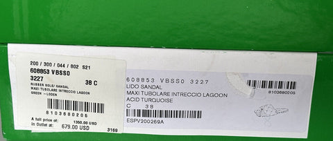 NWT $ 1350 Bottega Veneta Green Loden Flat Sandalen Schuhe 8 US (38 Euro) 608853 