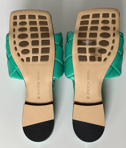 NWT $ 1350 Bottega Veneta Green Loden Flat Sandalen Schuhe 8 US (38 Euro) 608853 