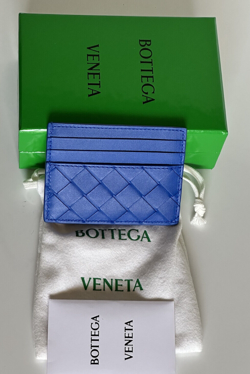 NWT $420 Bottega Veneta Men's intrecciato Leather Card Case Blue 635057 Italy