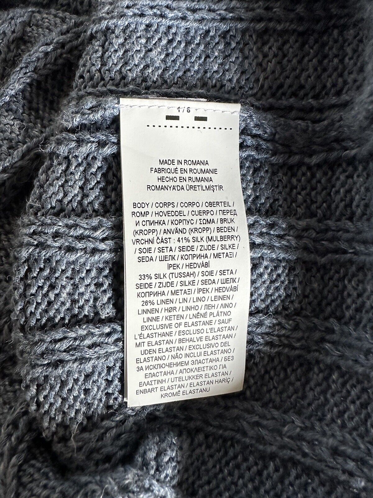 NWT $1095 Polo Ralph Lauren Purple Label Silk/Linen Blue Knit Sweater M