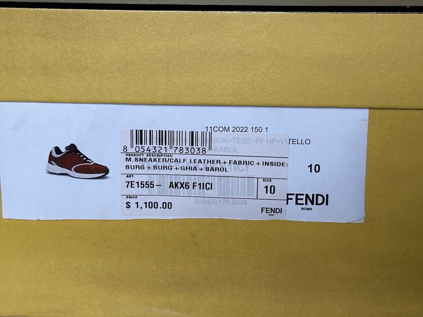 NIB $1100 Fendi FF Logo Fabric/Leather Burgundy Sneakers 11 US (44 Eu) 7E1555