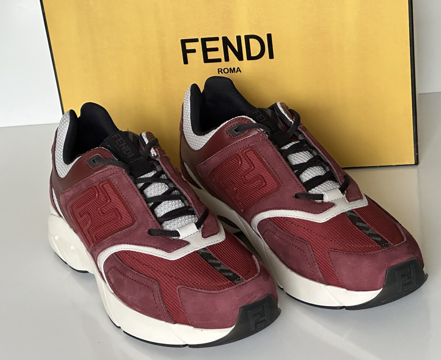 NIB 1100 долларов США Бордовые кроссовки Fendi FF Logo из ткани/кожи 12 US (45 EU) 7E1555