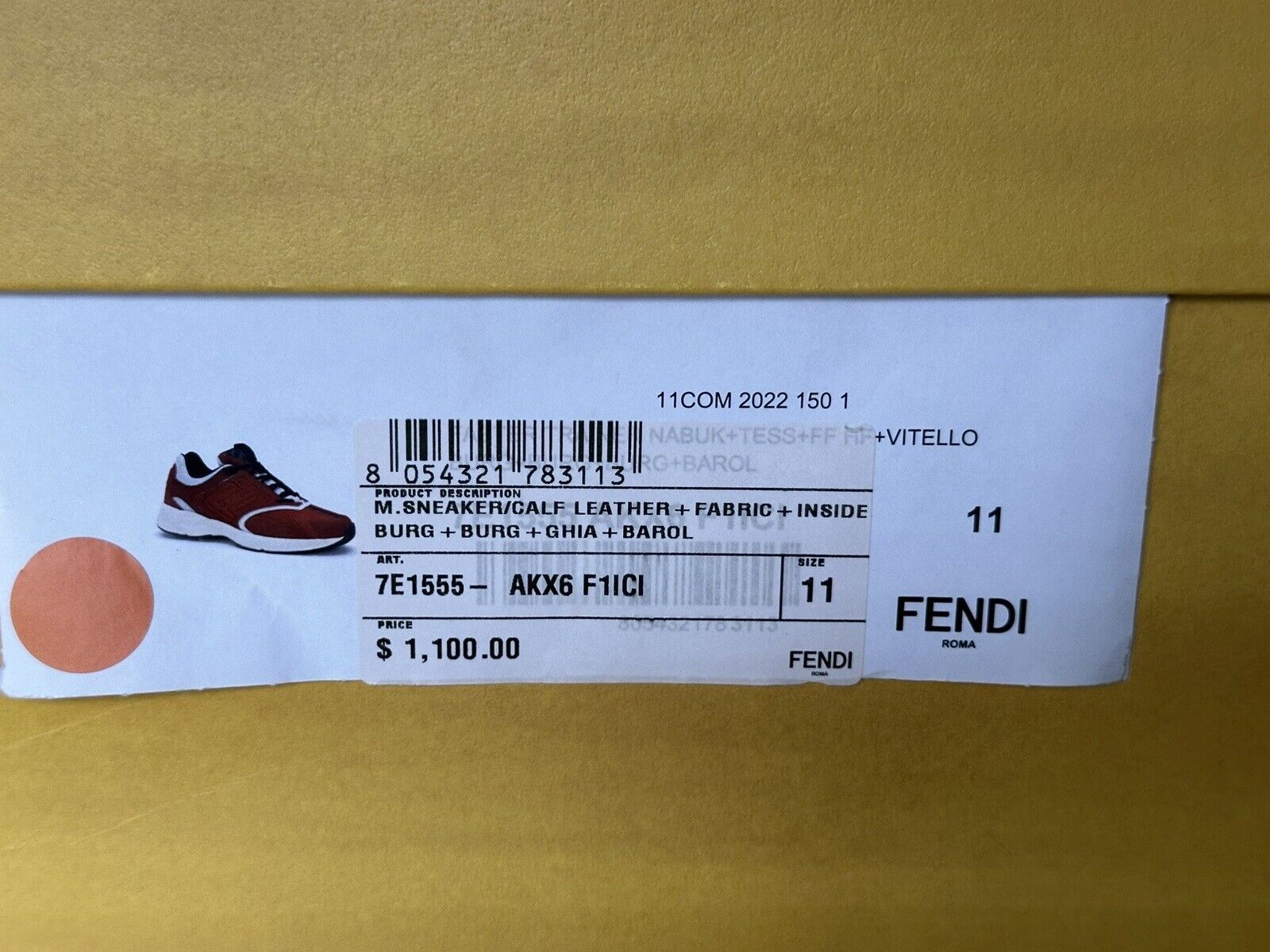 NIB 1100 долларов США Бордовые кроссовки Fendi FF Logo из ткани/кожи 12 US (45 EU) 7E1555