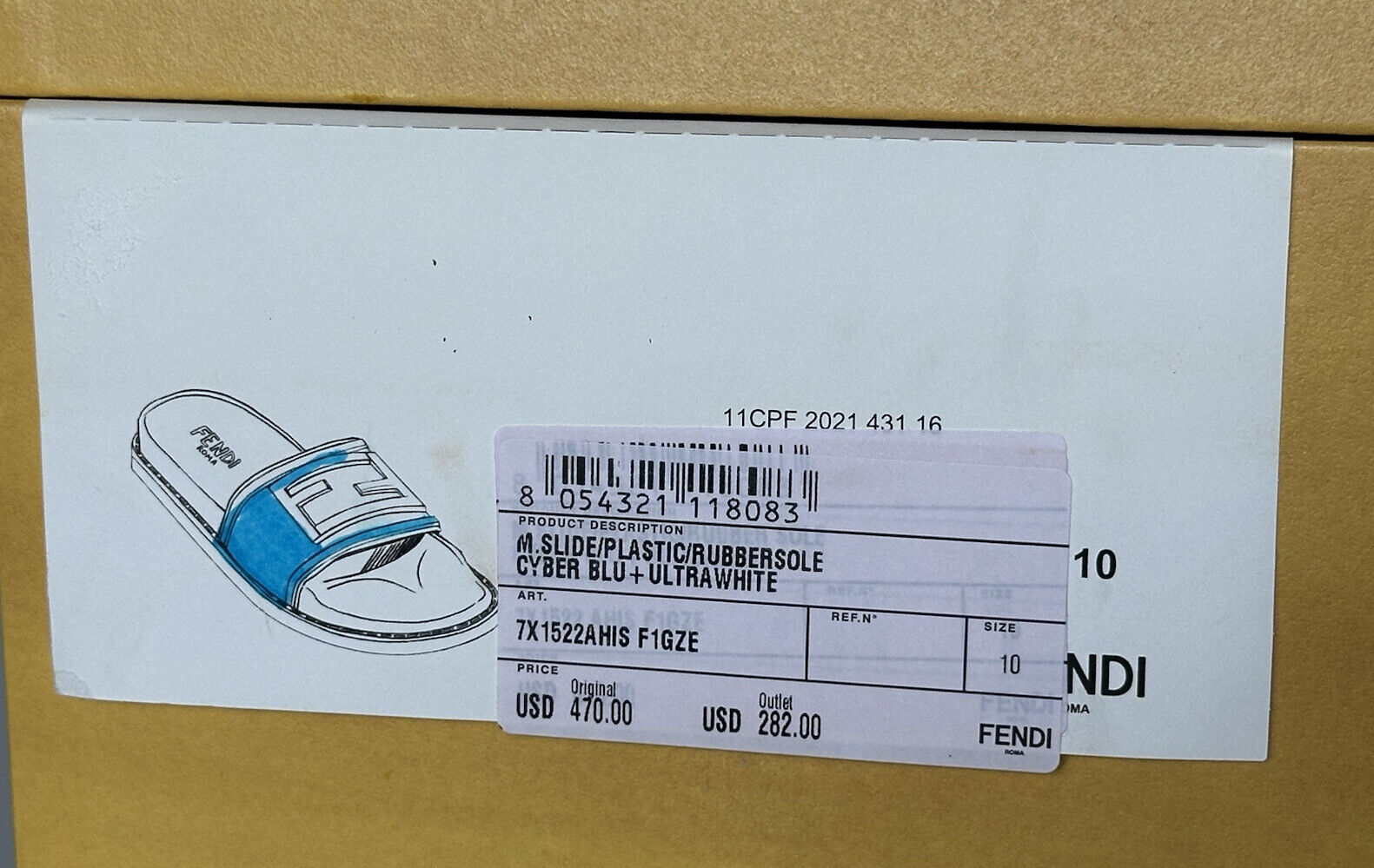 Мужские резиновые шлепанцы Fendi FF стоимостью 470 долларов США Cyber ​​Blue 11 US/10 UK Италия 7X1522 