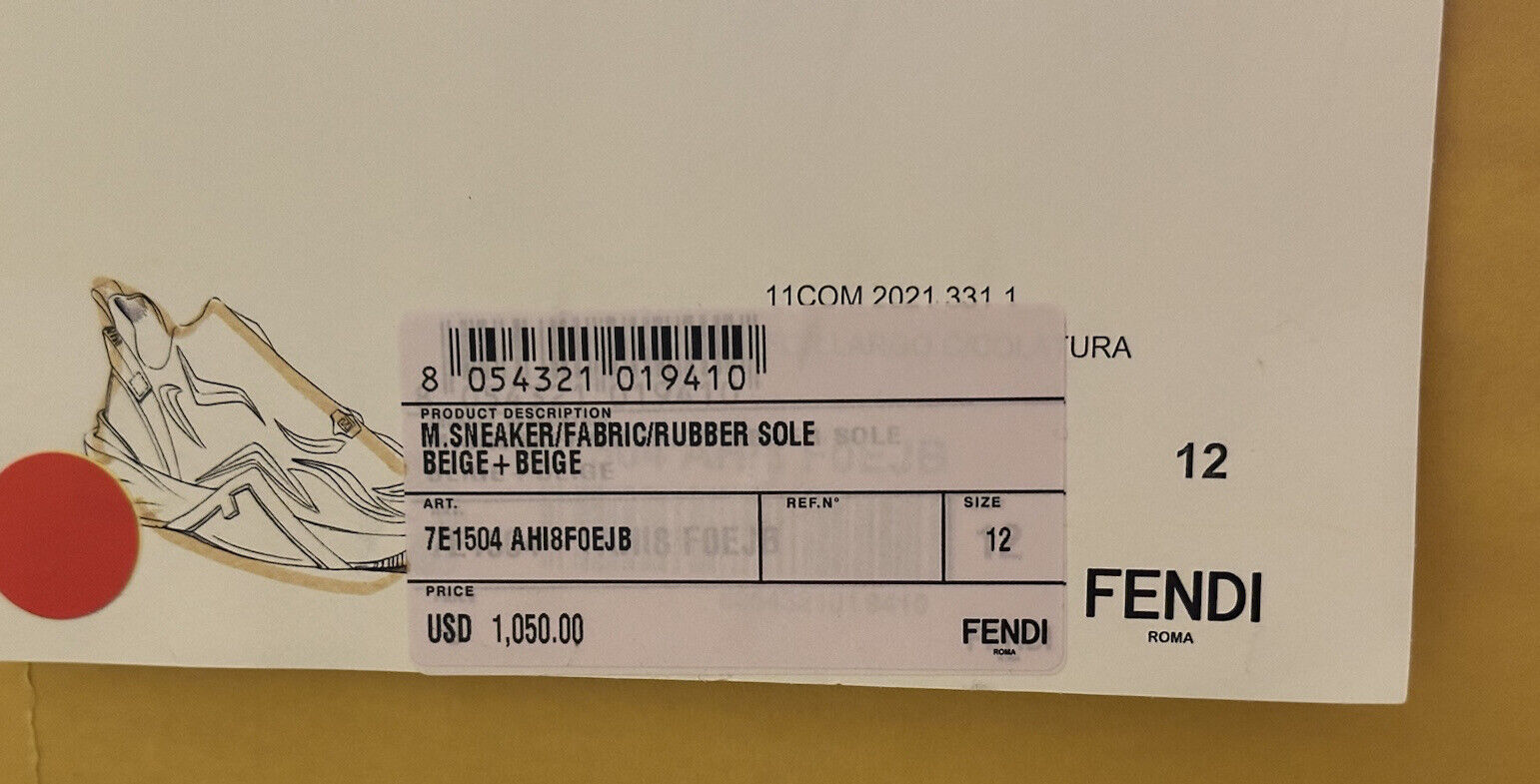 NIB 1050 Fendi Flow Мужские бежевые кроссовки из ткани 13 США (46 евро) 7E1504 Италия 