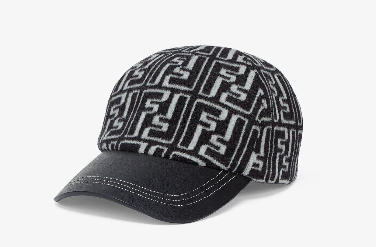 NWT $790 Fendi All-Over FF Motif Black/White Wool Baseball Cap Hat Italy FXQ768