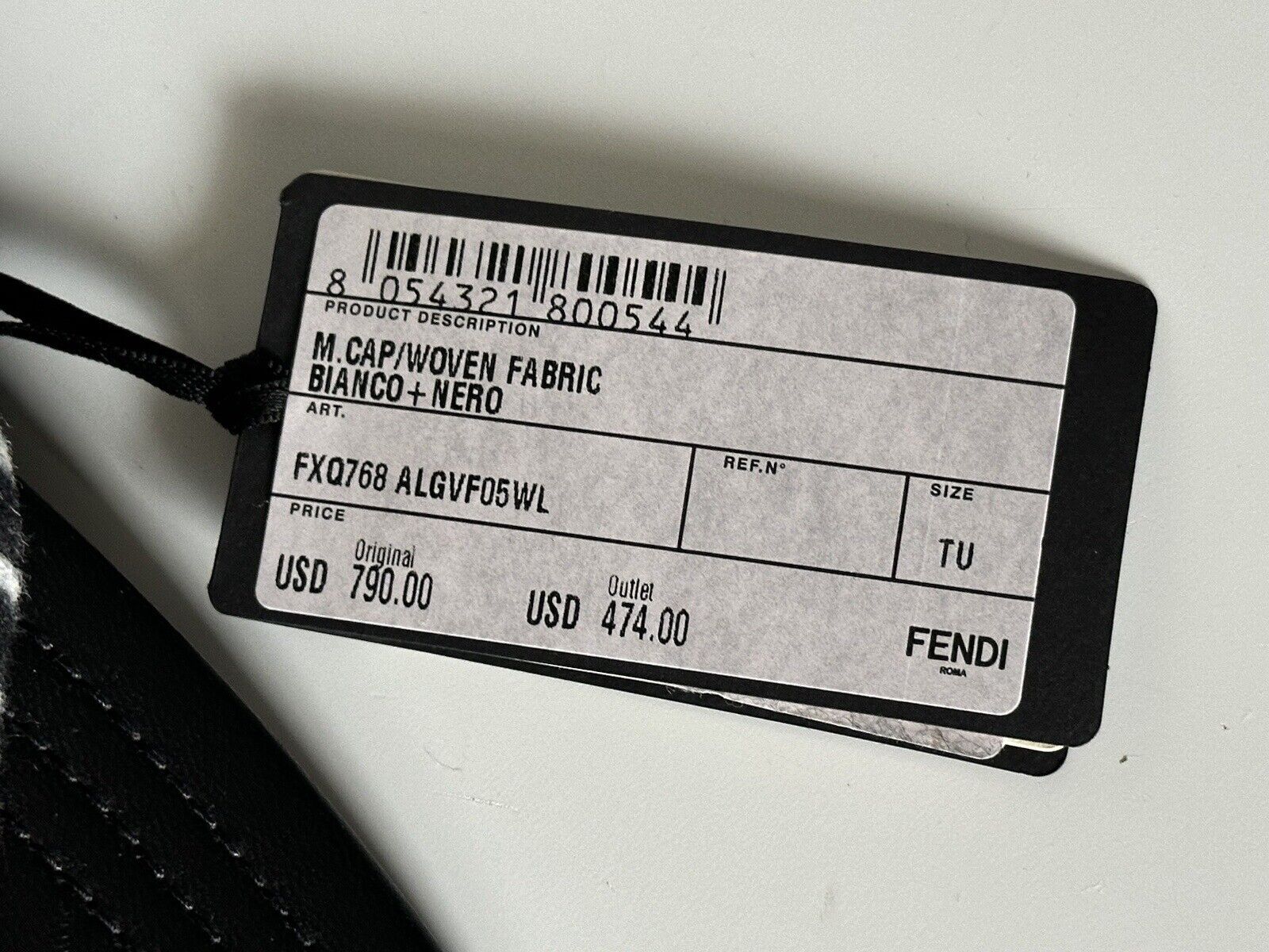 NWT 790 долларов США Fendi All-Over FF Motif Черная/белая шерстяная бейсболка Италия FXQ768 