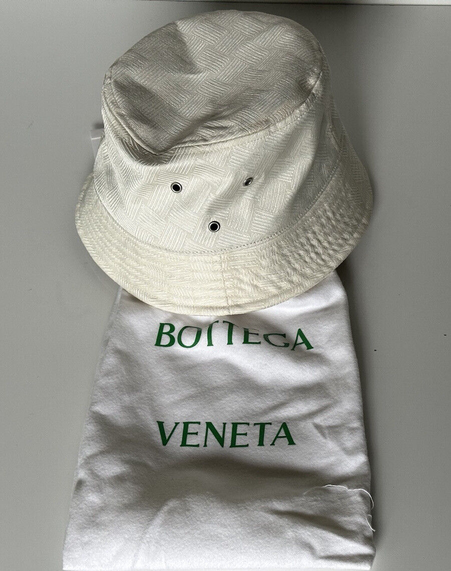 Neu mit Etikett: 600 $ Bottega Veneta Intrecciato Nylon Fischerhut Weiß L (60 cm) 687344 