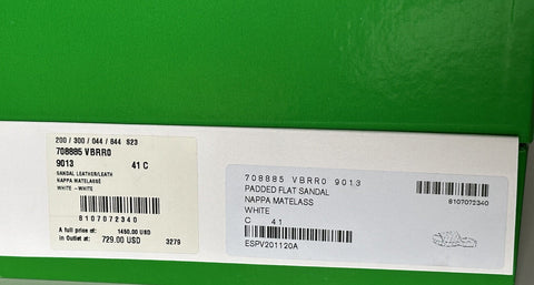 NIB $1450 Bottega Veneta White Quilted Leather Padded Sandals 11 US 708885 IT