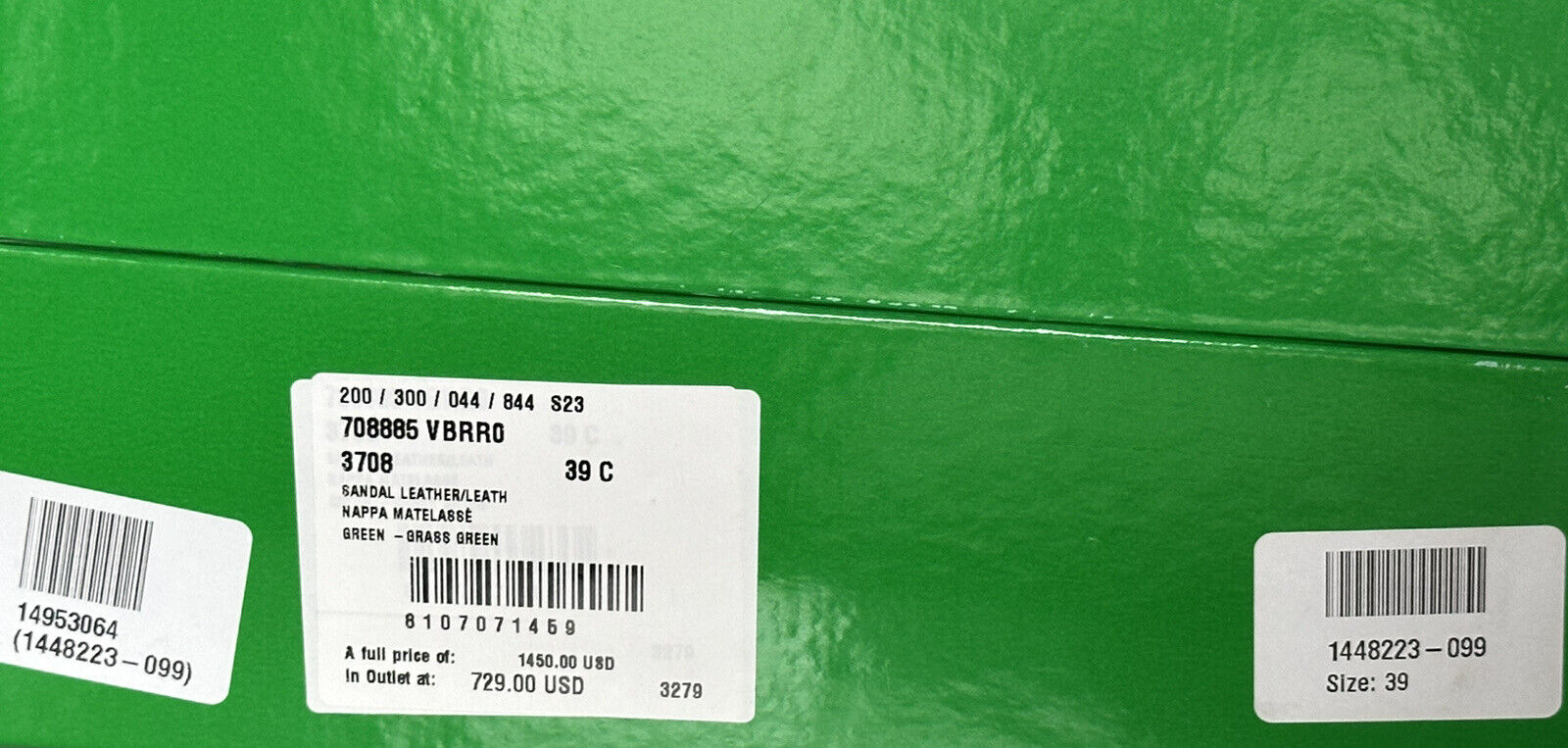 Зеленые кожаные стеганые сандалии Bottega Veneta стоимостью 1450 долларов США 9 США 708885 3708