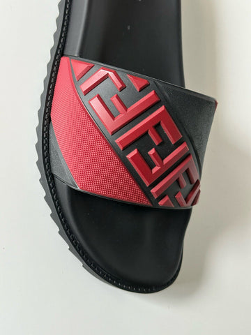 NIB $460 Fendi Men's FF Rubber Slide Sandals Black/Red 12 US/11 UK 7X1377 Italy