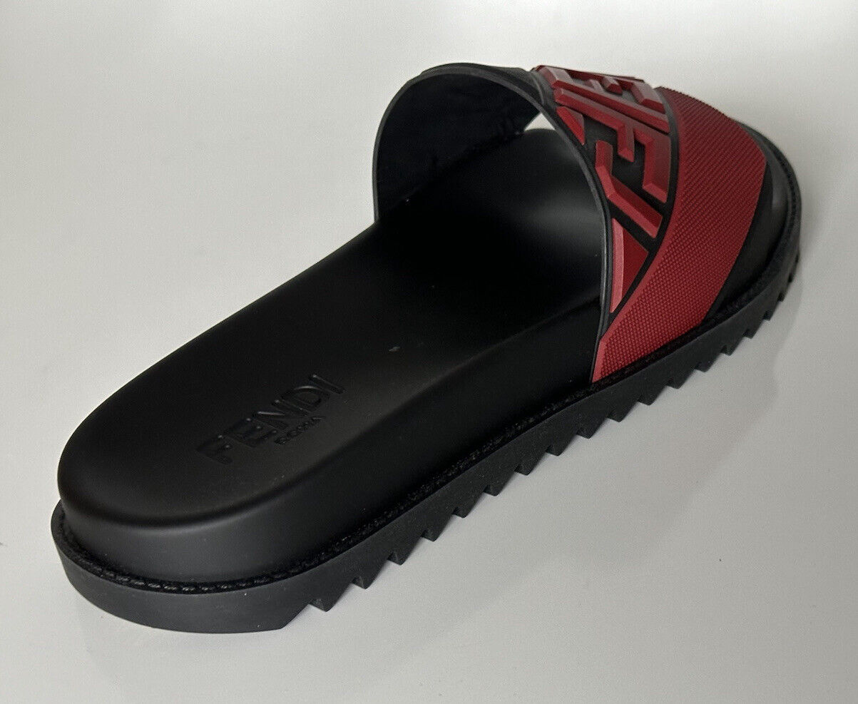 NIB 460 $ Fendi Herren FF Rubber Slide Sandalen Schwarz/Rot 12 US/11 UK 7X1377 Italien