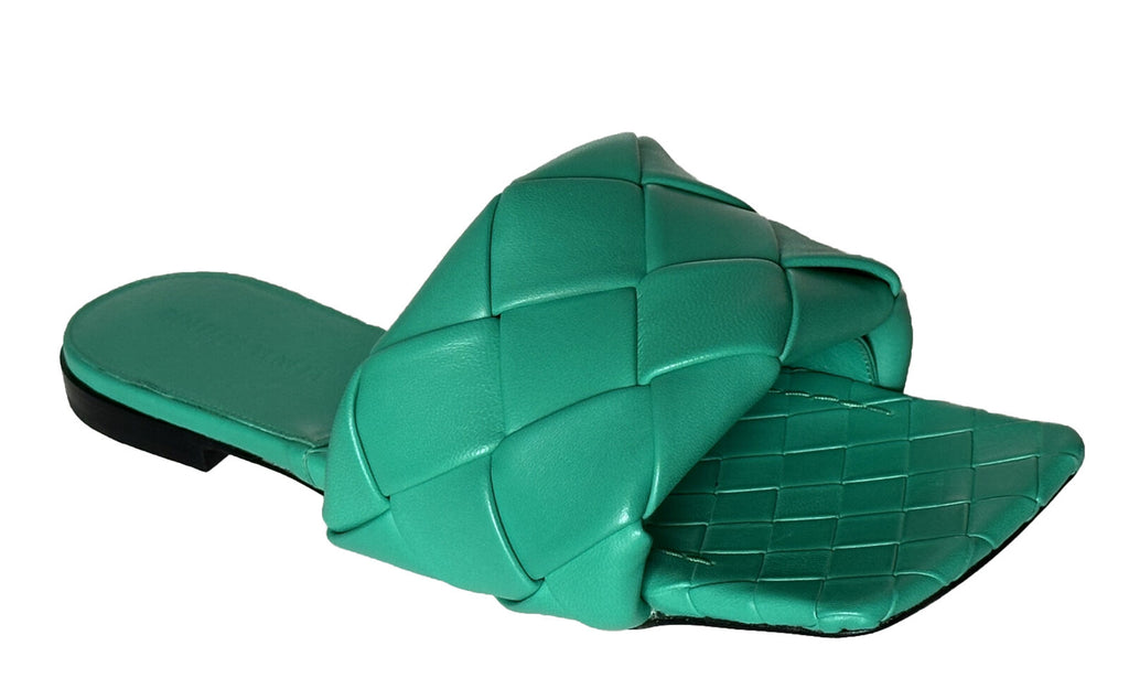 NWT 1350 долларов США Bottega Veneta Green Loden Сандалии на плоской подошве Обувь 7 США (37 евро) 608853