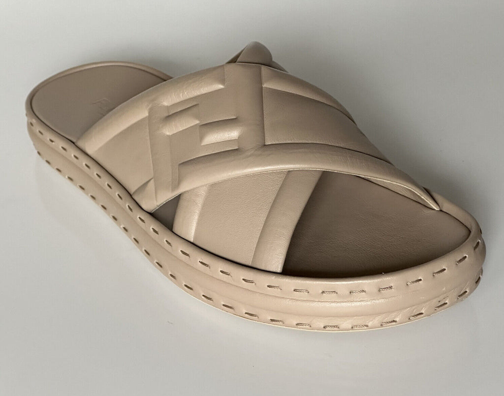 NIB Мужские шлепанцы Fendi FF из телячьей кожи 895 долларов США, бежевые 9 US/8UK 7X1501 IT