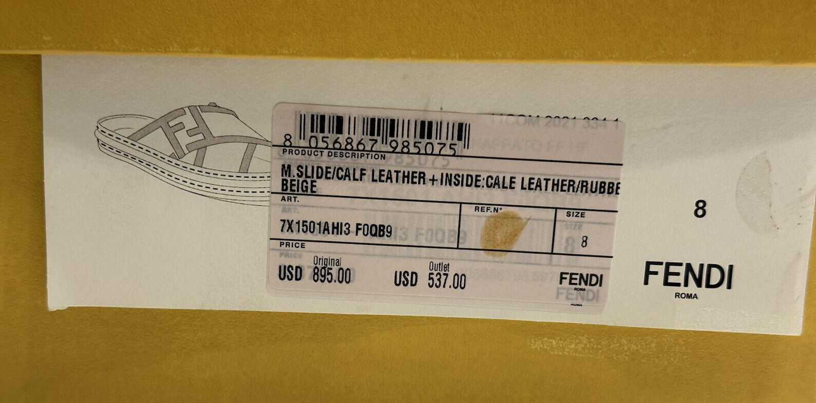 NIB Мужские шлепанцы Fendi FF из телячьей кожи 895 долларов США, бежевые 9 US/8UK 7X1501 IT