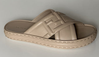NIB Мужские шлепанцы Fendi FF из телячьей кожи 895 долларов США, бежевые 9 US/8UK 7X1501 IT