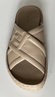 NIB Мужские шлепанцы Fendi FF из телячьей кожи 895 долларов США, бежевые 9 US/8UK 7X1501 IT
