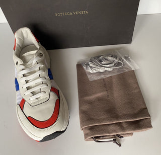 Мужские кроссовки NIB Bottega Veneta из кожи и сетки, белый/красный/синий 7 США 565646 9080 