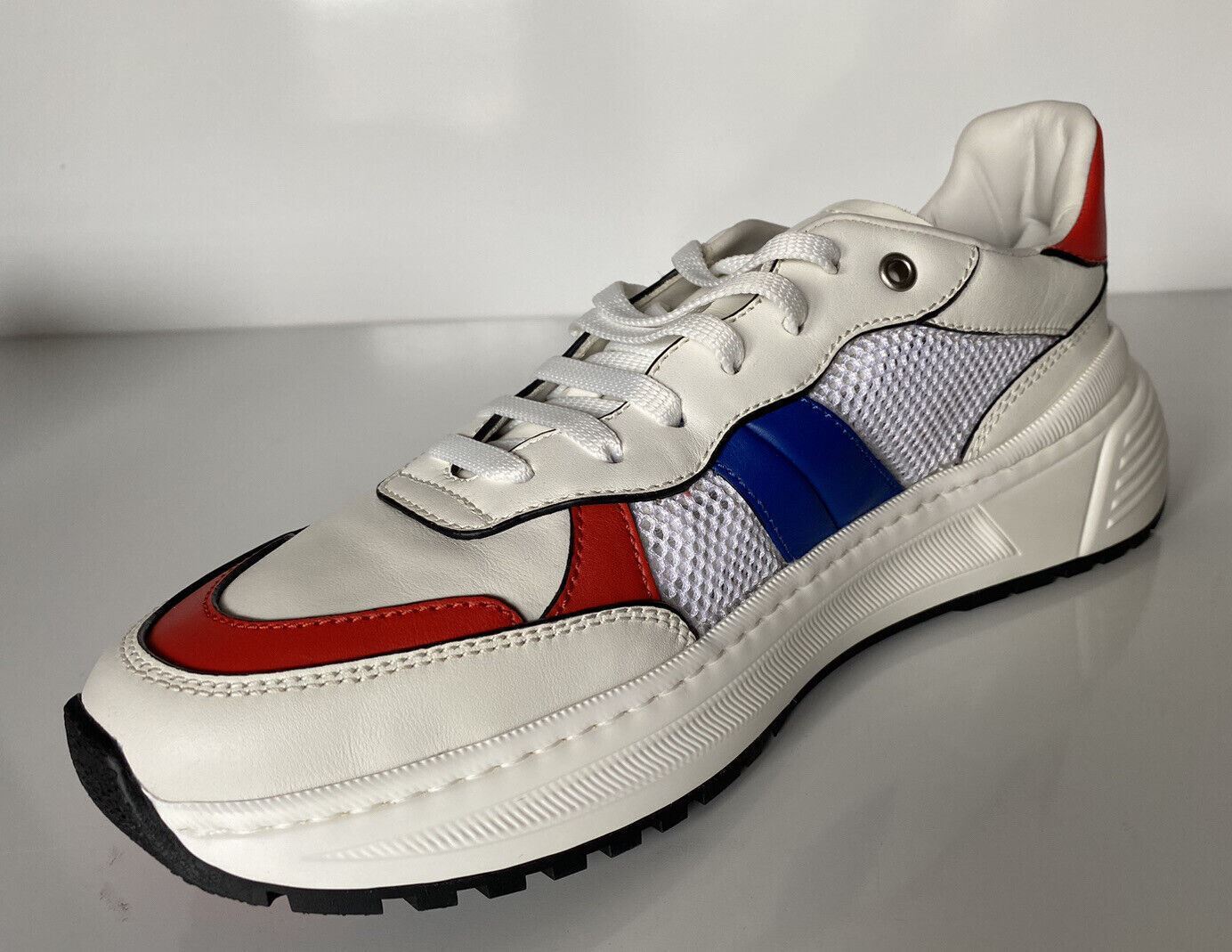 NIB Bottega Veneta Men's Leather & Mesh Sneakers White/Red/Blue 7 US 565646 9080