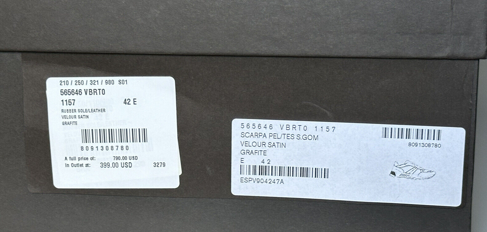 Мужские велюровые замшевые серые кроссовки Bottega Veneta 790 долларов США 9 США 565646 1157 IT 