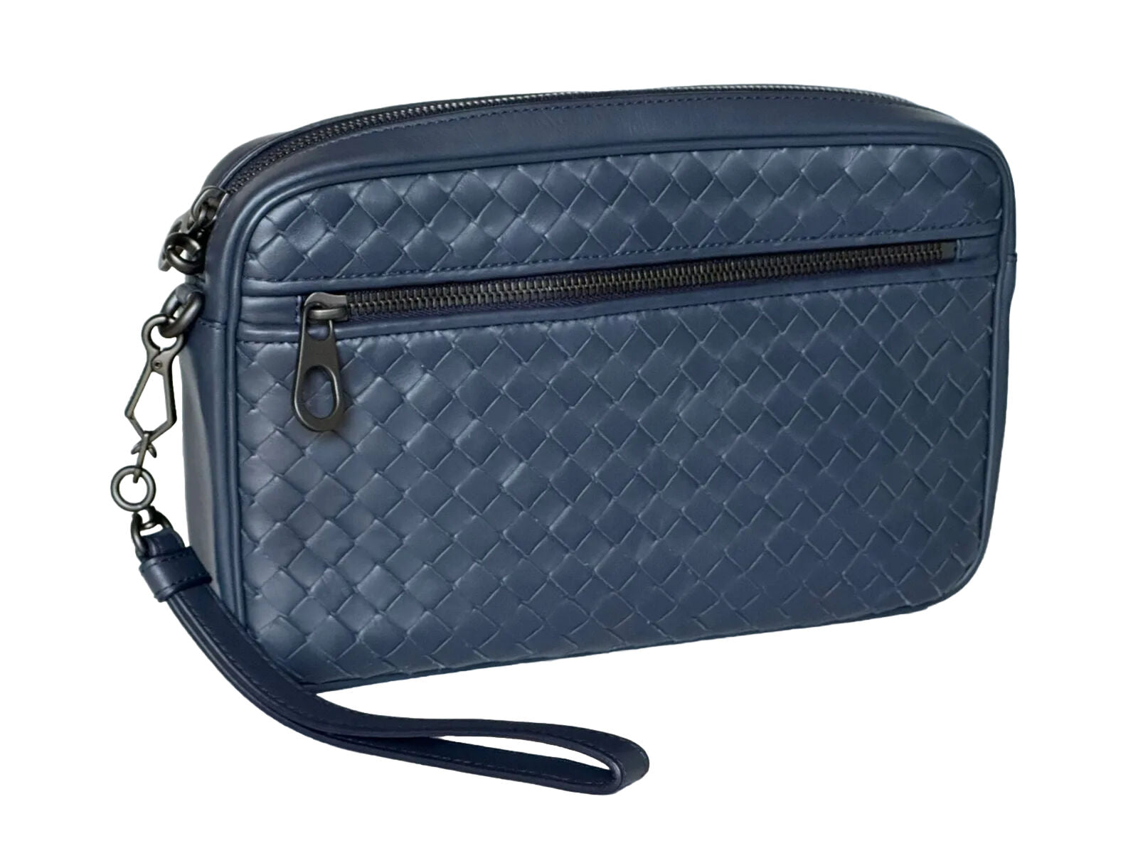 NWT $1890 Bottega Veneta Intrecciato Leather Crossbody or Clutch Bag Blue 548040