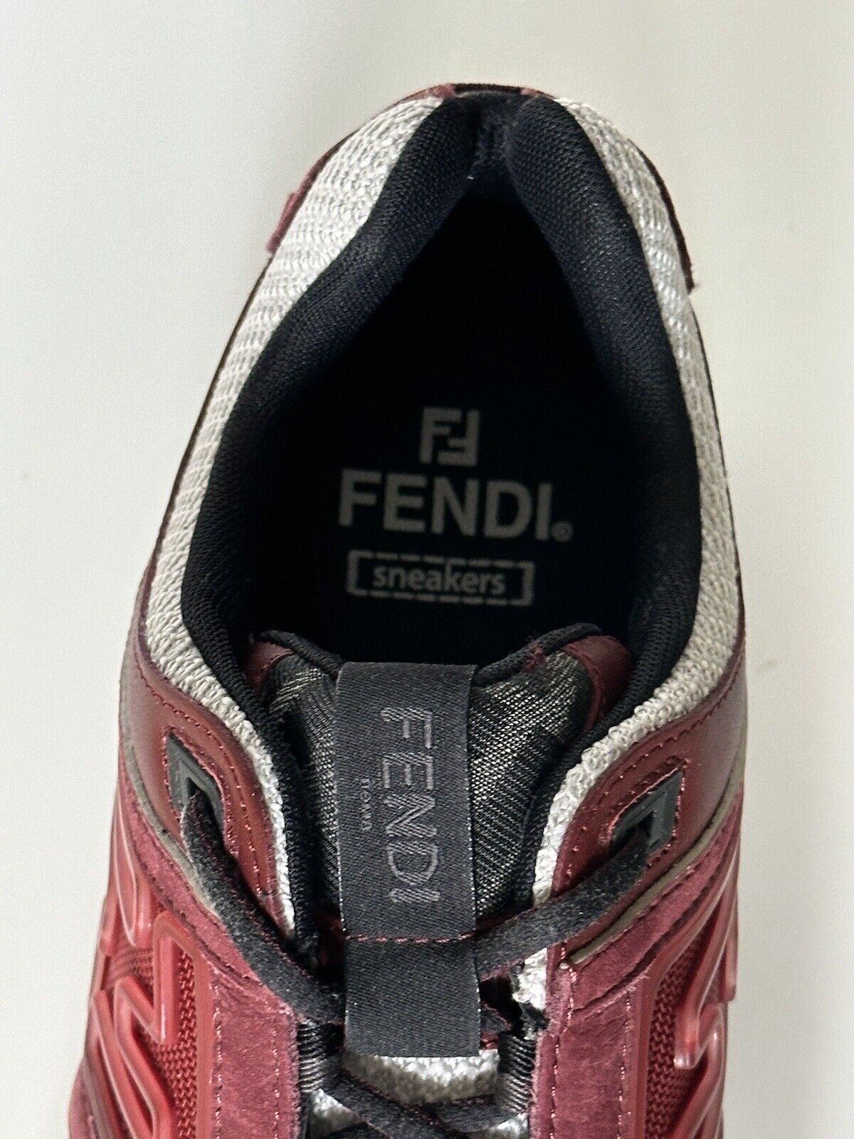 NIB $1100 Fendi FF Logo Fabric/Leather Burgundy Sneakers 10 US (43 Euro) 7E1555