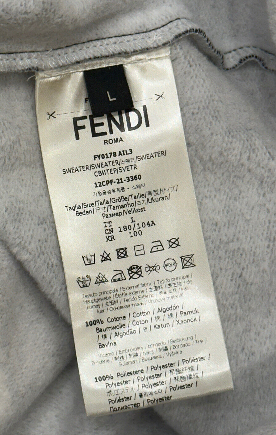 Neu mit Etikett: 1350 $ Fendi Moonlight Strick-Baumwollpullover L FY0178 Hergestellt in Italien 