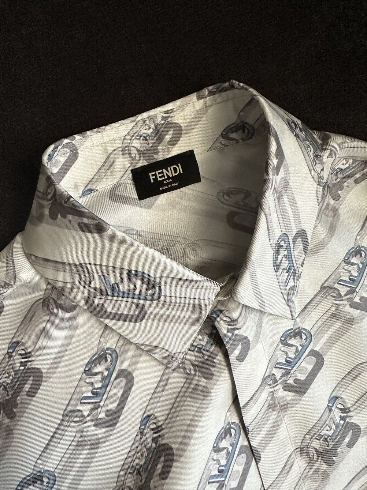 NWT $1450 Fendi Chain Print Silk Long Sleeve Dress Shirt 43 FS0585 IT