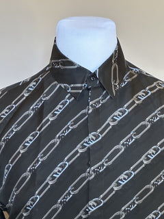 NWT $1390 Fendi Шелковая классическая рубашка с длинным рукавом с принтом Pewter 43 FS0585 IT