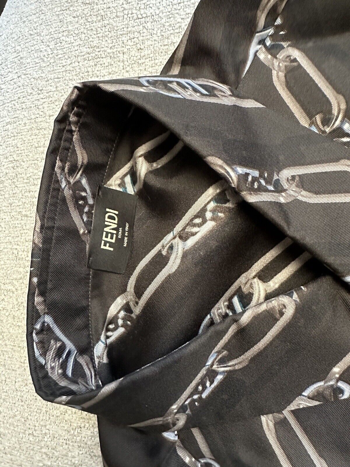 NWT $1390 Fendi Chain Print Silk Long Sleeve Dress Shirt Pewter 43 FS0585 IT