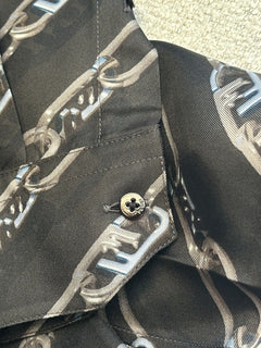 NWT $1390 Fendi Шелковая классическая рубашка с длинным рукавом с принтом Pewter 43 FS0585 IT