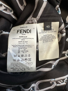 NWT $1390 Fendi Шелковая классическая рубашка с длинным рукавом с принтом Pewter 43 FS0585 IT