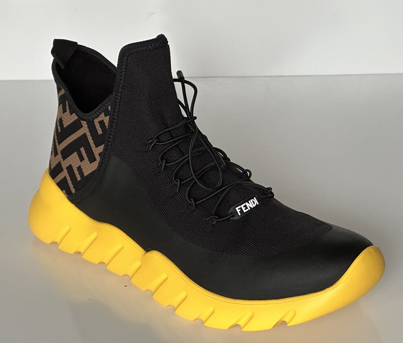 NIB $930 Мужские высокие кроссовки Fendi FF, черные/коричневые 12 US (45) 7E1347