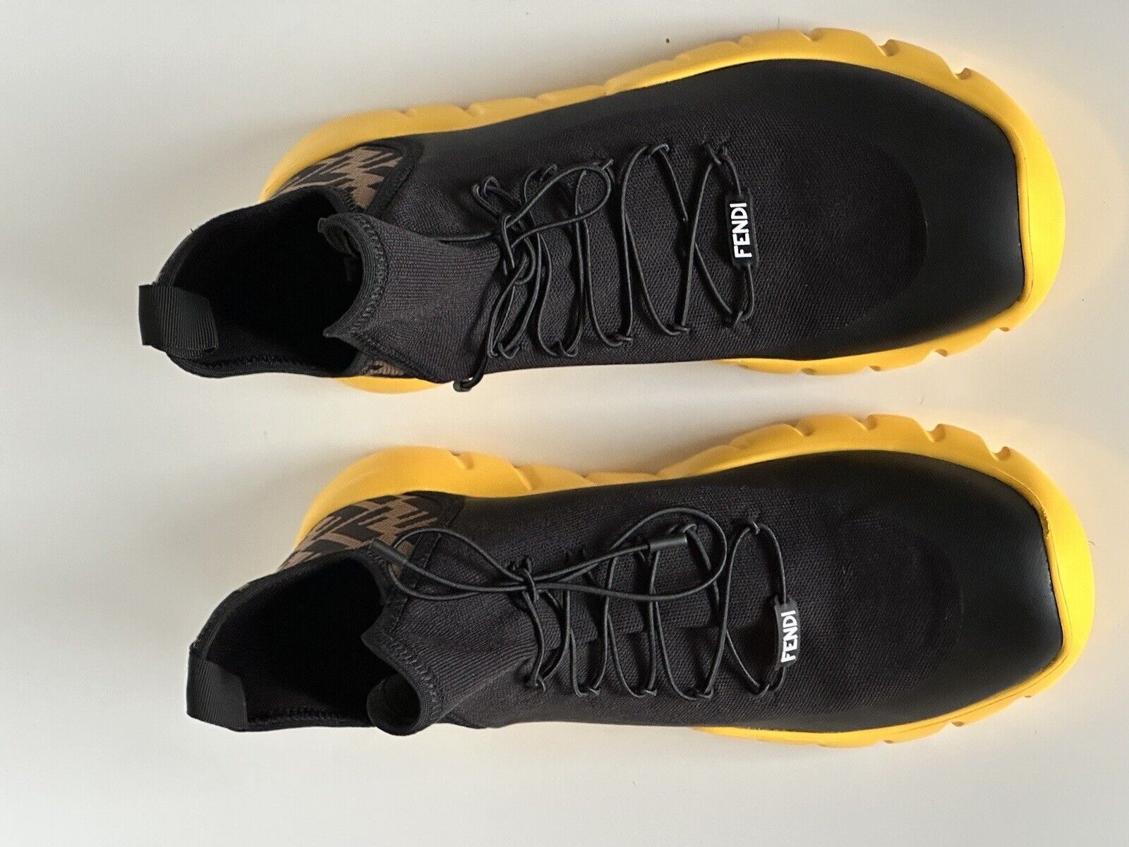 NIB 930 $ Fendi FF Herren-High-Top-Sock-Sneaker Schwarz/Braun 12 US (45) 7E1347