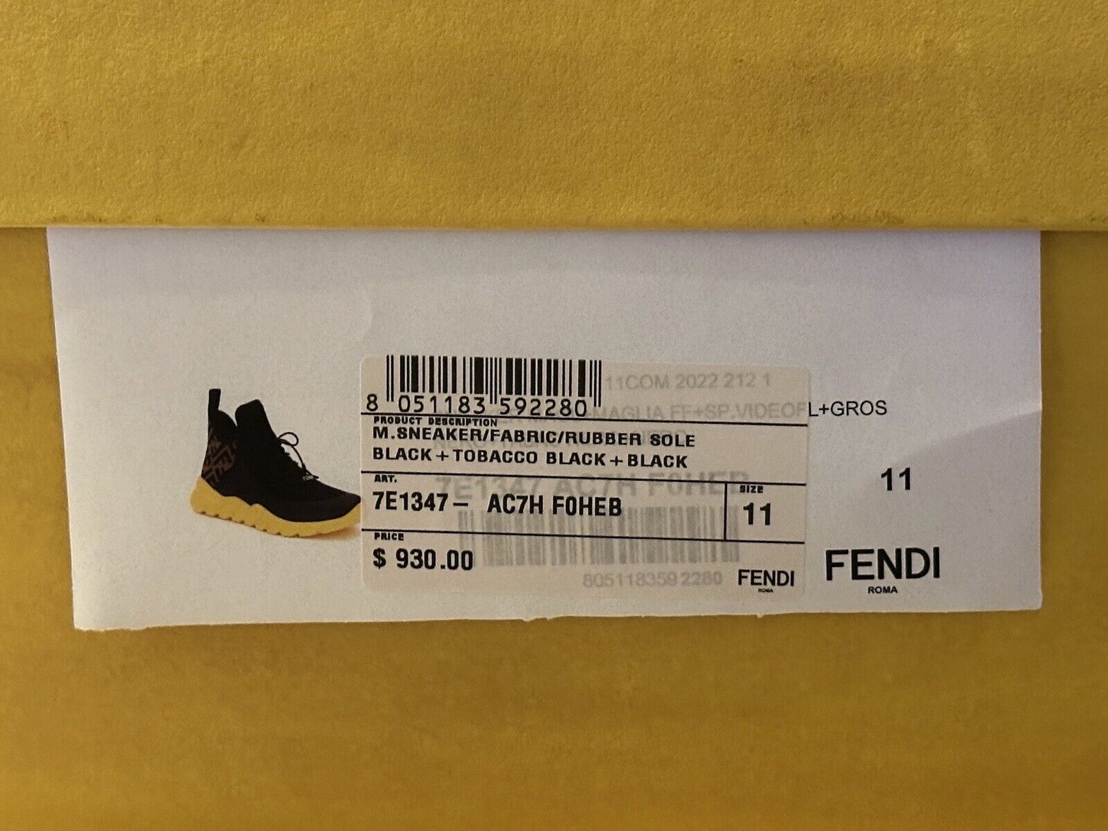 NIB $930 Fendi FF Men's High-top Sock Sneakers Black/Brown 12 US (45) 7E1347