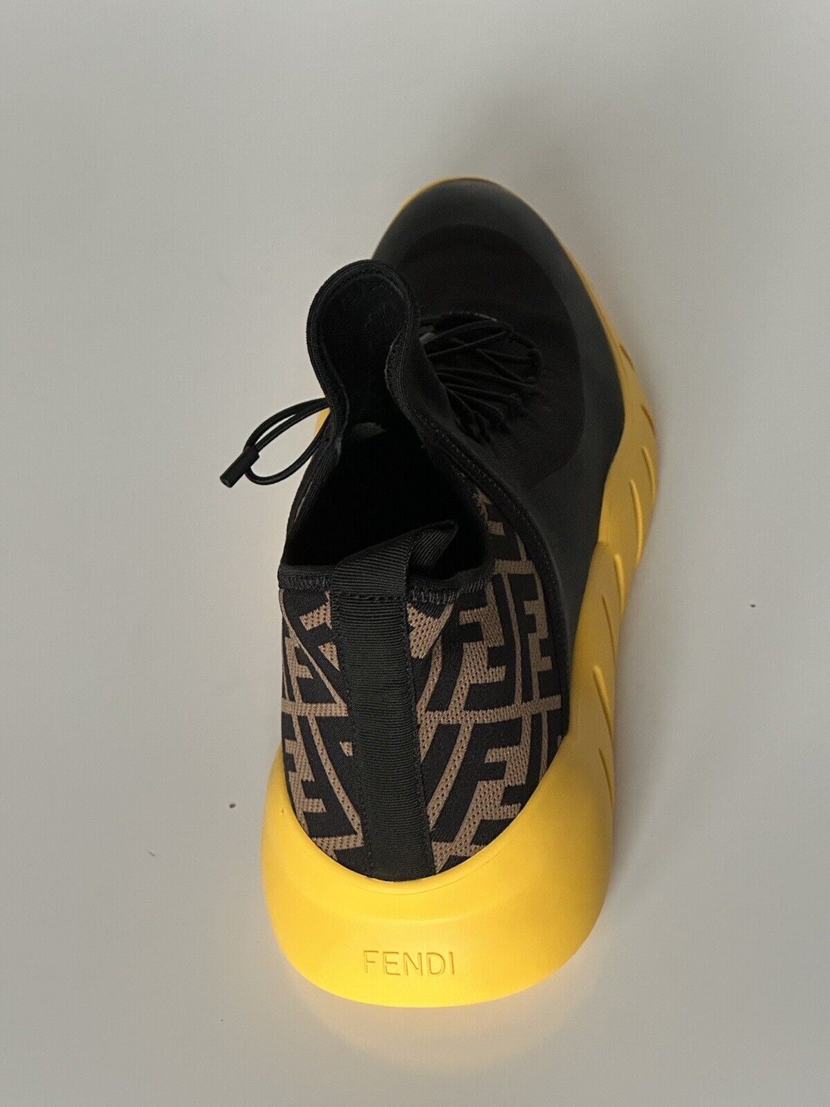 NIB 930 $ Fendi FF Herren-High-Top-Sock-Sneaker Schwarz/Braun 12 US (45) 7E1347