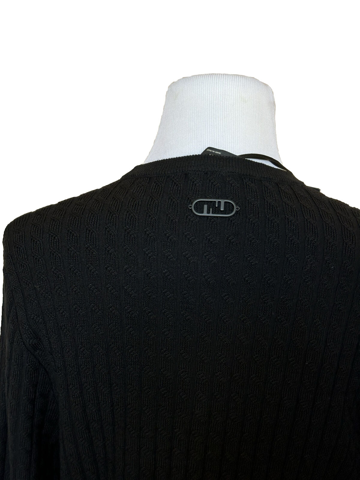 СЗТ 1250 долларов США Fendi Шерстяной вязаный пуловер Черный 52 евро FZX077 Сделано в Италии 