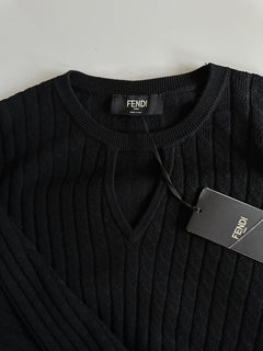 СЗТ 1250 долларов США Fendi Шерстяной вязаный пуловер Черный 52 евро FZX077 Сделано в Италии 