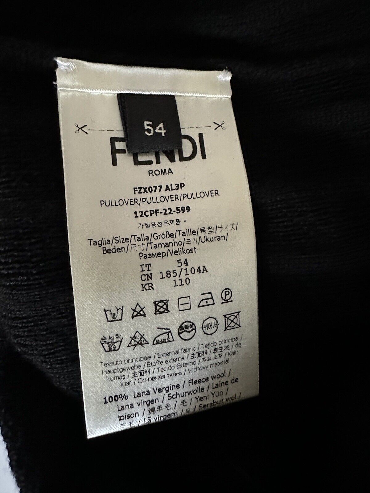 СЗТ 1250 долларов США Fendi Шерстяной вязаный пуловер Черный 54 евро FZX077 Сделано в Италии 