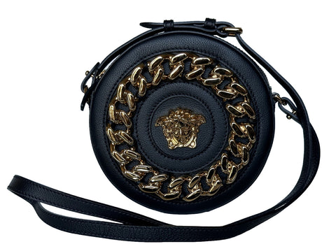 NWT $1695 Versace Medusa Head Calf Leather Round Black Crossbody Bag 1A02772 IT