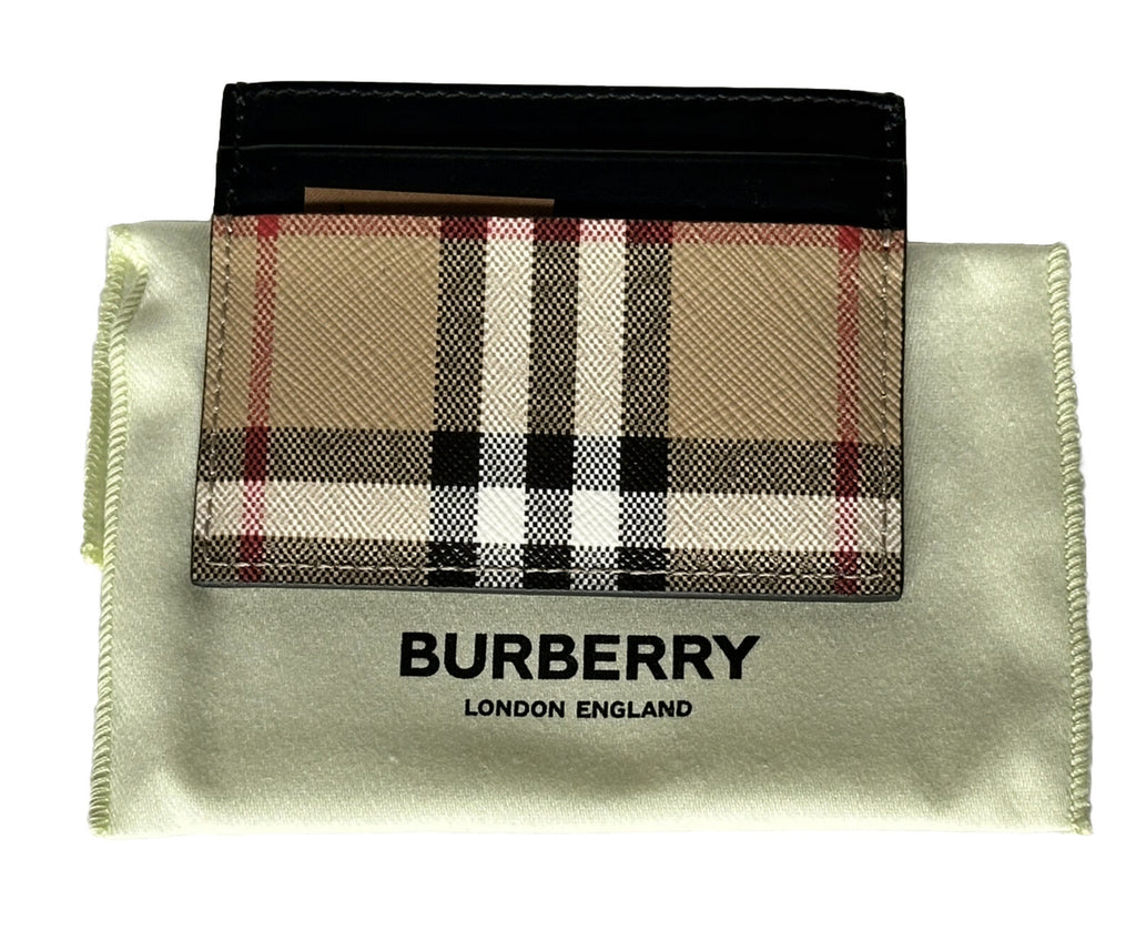 СЗТ $250 Burberry Vintage Check Archive Бежевый/черный кожаный футляр для визиток 80580111 