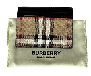 СЗТ $250 Burberry Vintage Check Archive Бежевый/черный кожаный футляр для визиток 80580111 